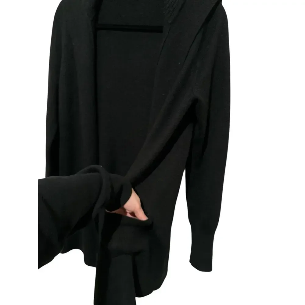 J Crew Sweater Size M Black Open Front Chelsea Cardigan Pockets